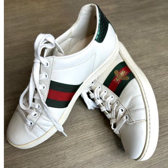 Gucci Ace Bee Embroidered Leather And Python women's Sneakers Size 36 MSRP $950 - Picture 5 of 15